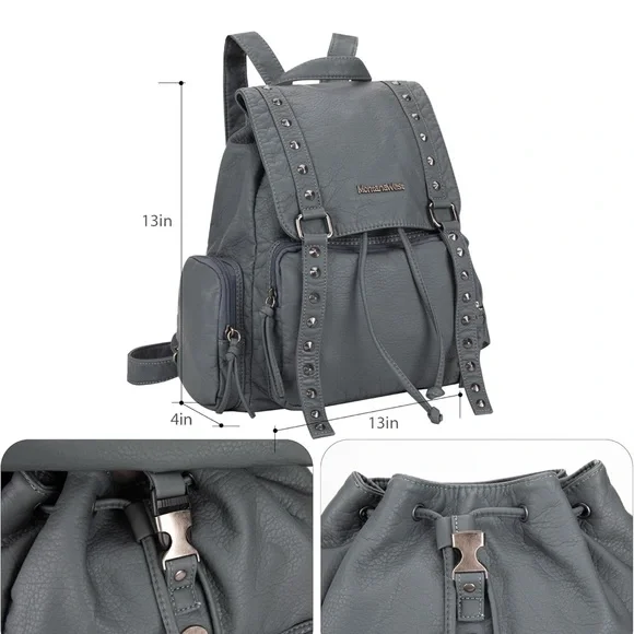 Montana West Gray Edgy Backpack with Metal Studs - Picture 3 of 7